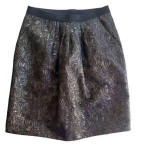 2B.RYCH Womens Skirt SZ 6 Black Gold Metallic Swirl Pleated Lined‎ Knee Zipper